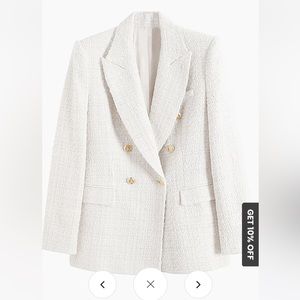 Commense Old Money Aesthetic Tweed Blazer Off - White